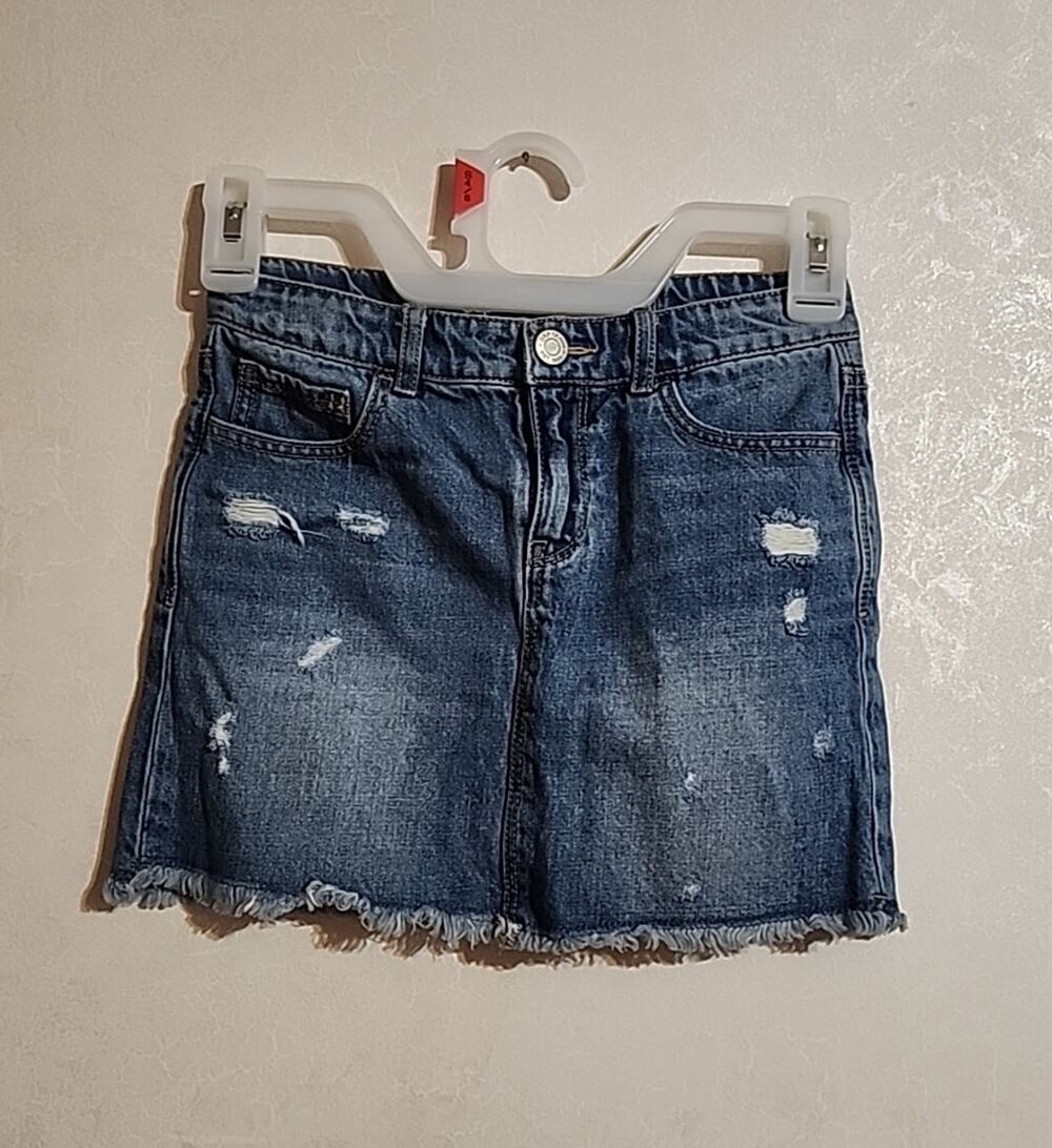 Gap Kids Jean Denim Skirt sz 8 Regular Mini Cut-off Style Blue Adjustable Waist